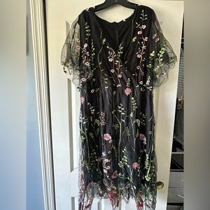 Plus Floral Embroidered Mesh A-Line Dress
